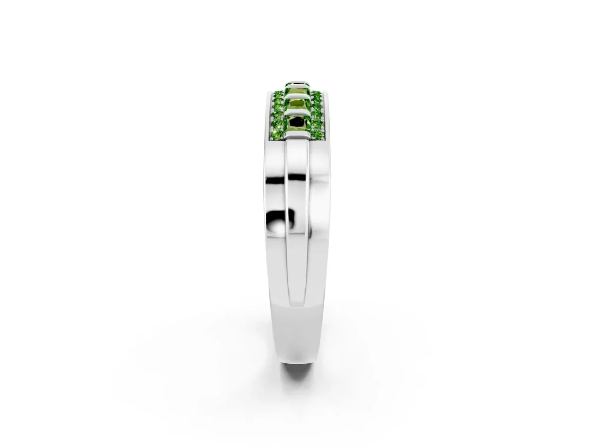 Bar-Set Princess Cut Peridot Pavé Band Platinum