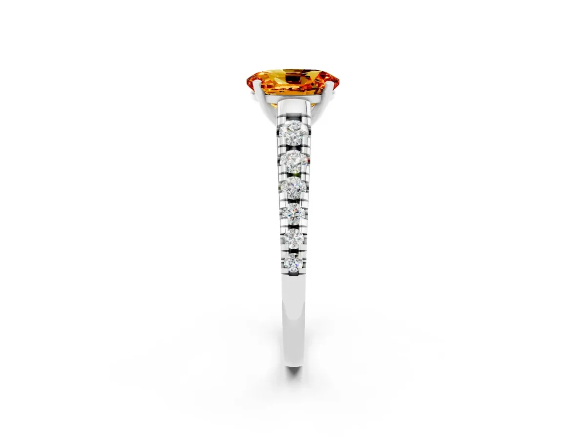 Oval Cut Citrine Cathedral Solitaire Ring with Round Pavé Band White gold