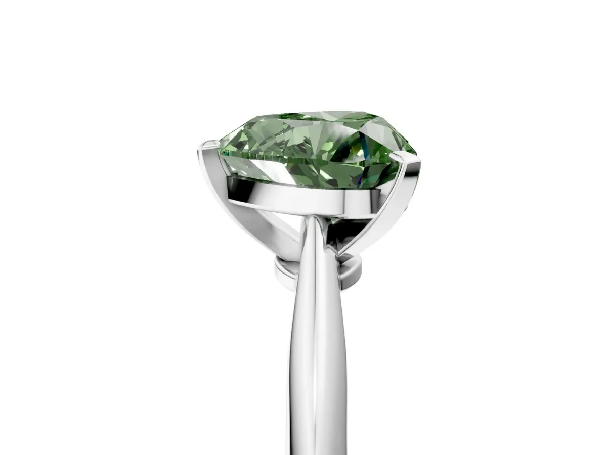 Fancy Green Heart Cut Diamond Solitaire Engagement Ring with Classic Band and Four-Prong Setting Silver