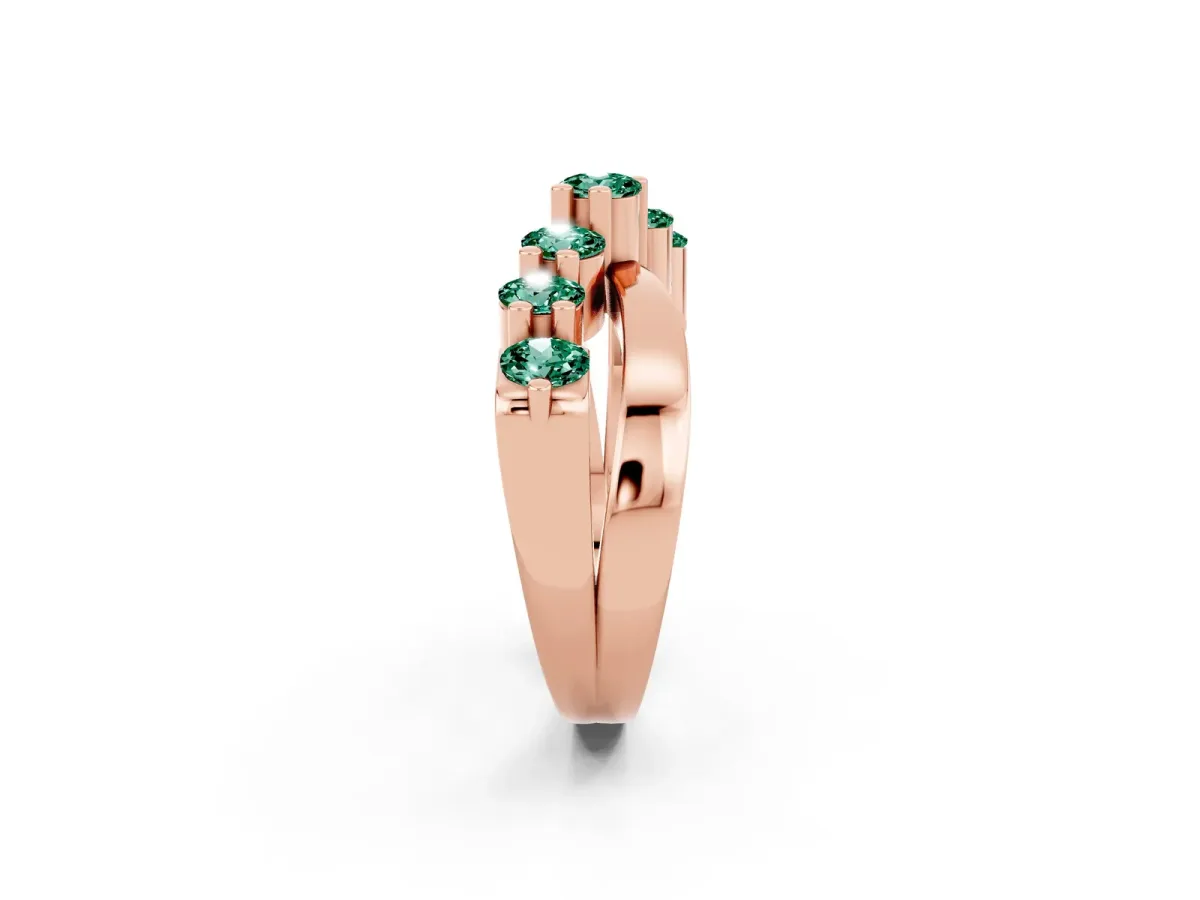 Round Green Sapphire Prong-Set Crossover Band Rose gold