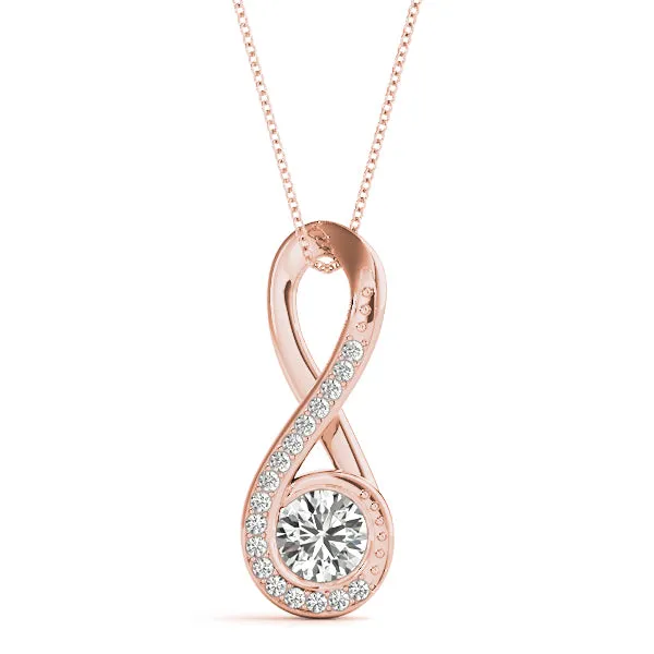 Infinity Pavé Round Diamond Bezel Pendant Rose gold