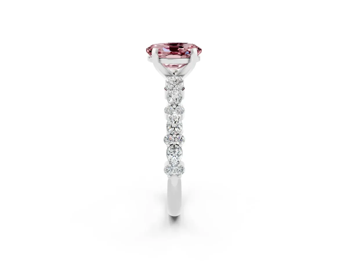 Oval Cut Morganite Side Stone Solitaire Ring with Round and Four-Prong Setting Silver