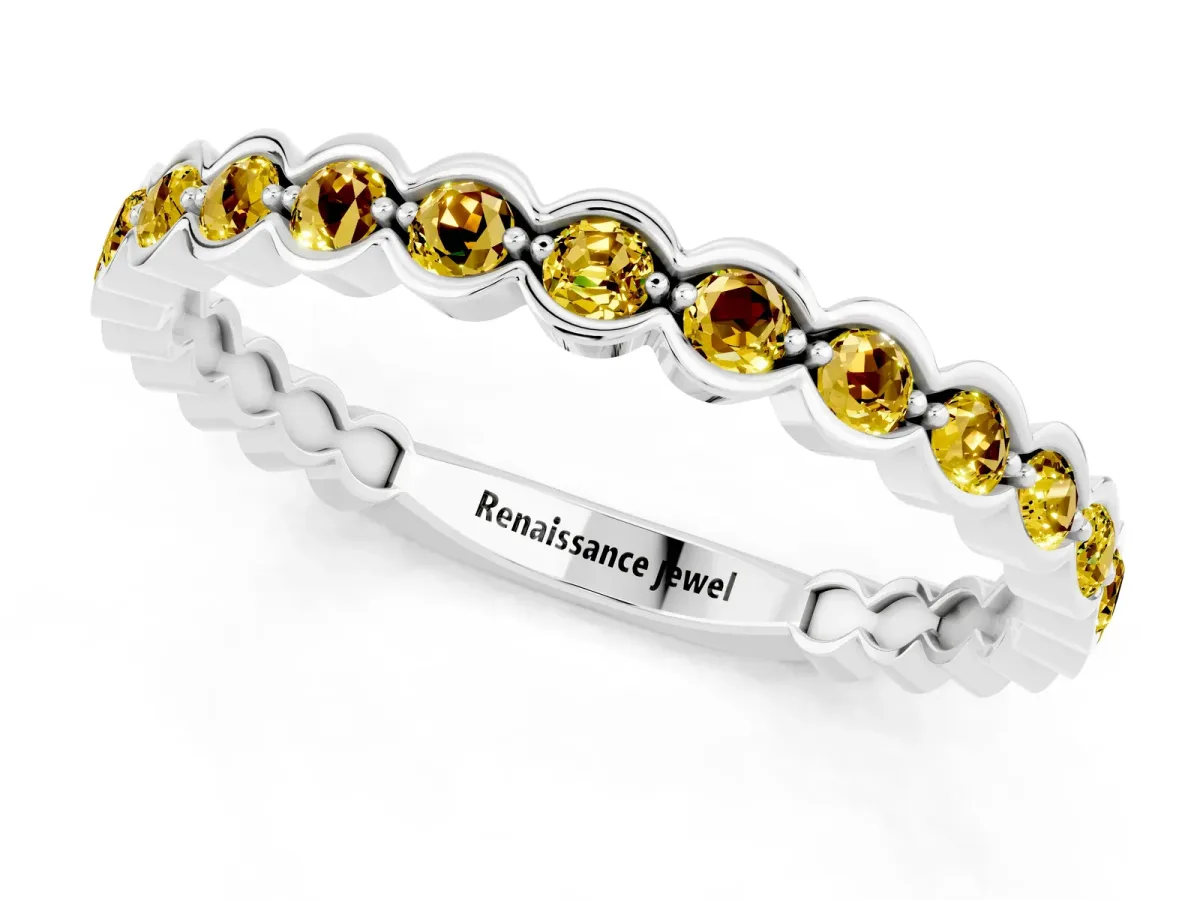 Round Yellow Sapphire Bezel Set Eternity Band Silver