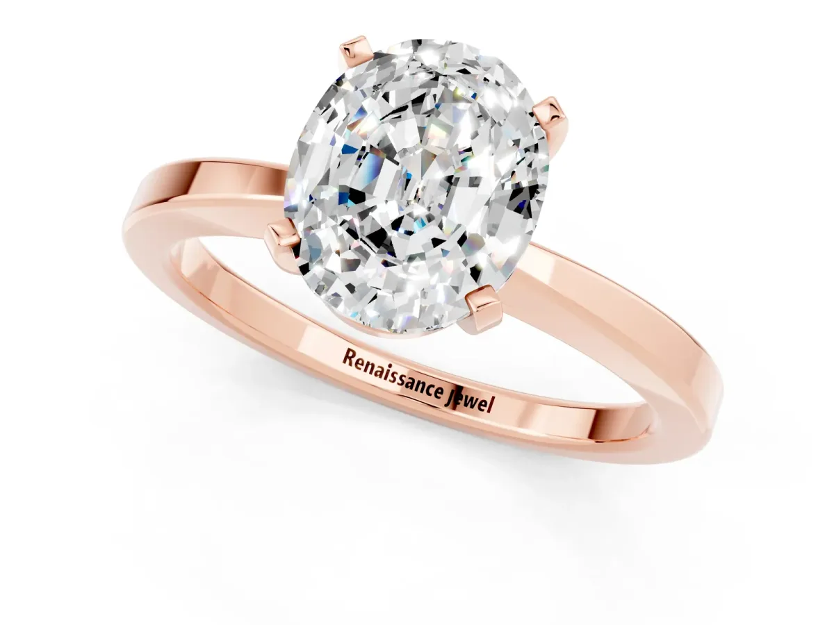 Oval Cut Moissanite Solitaire Engagement Ring with Classic Band and Four-Prong Setting Rose gold