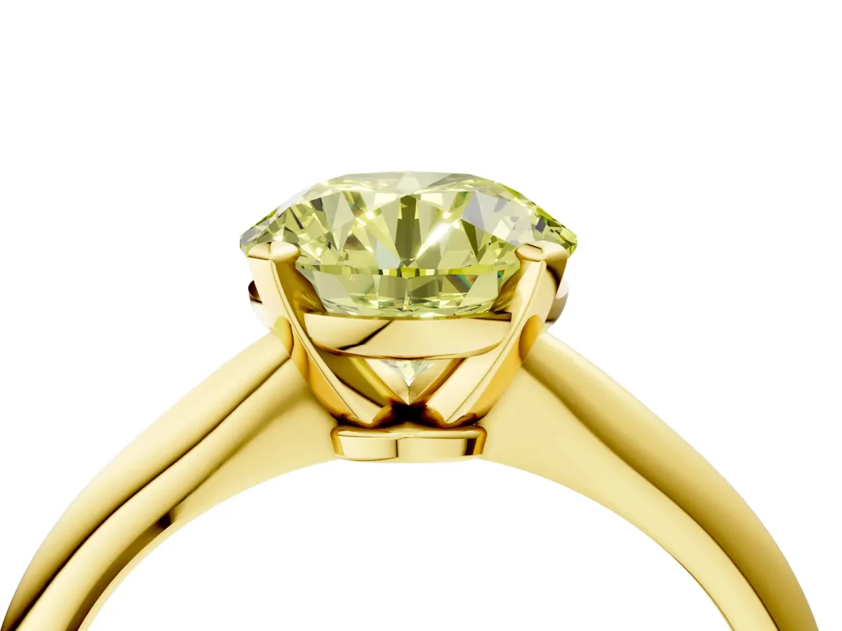 Fancy Yellow Round Cut Diamond Solitaire Engagement Ring with Classic Band and Four-Prong Setting Yellow gold