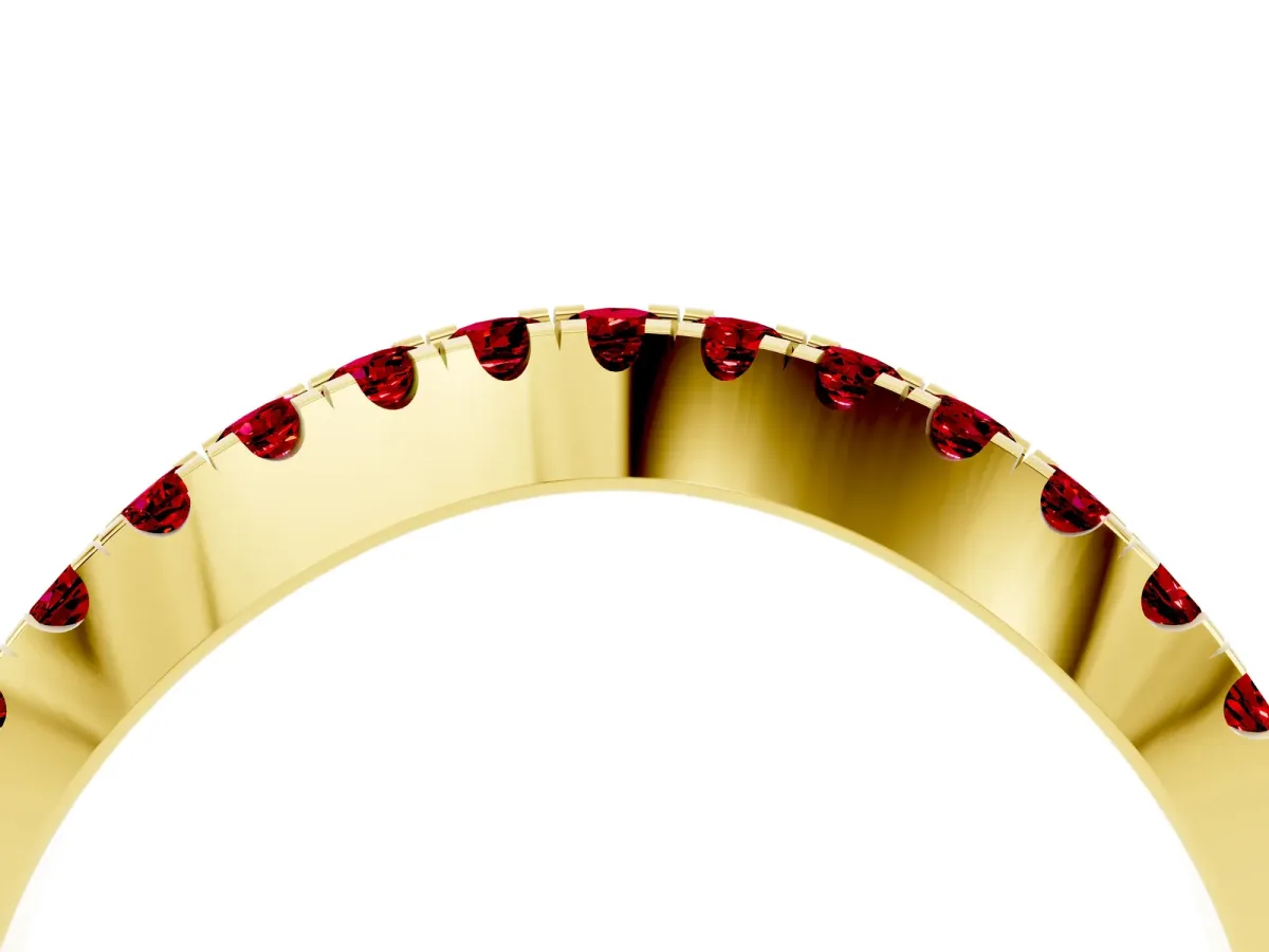 Round Ruby Pavé Curved Band with Shared Prong Setting Yellow gold