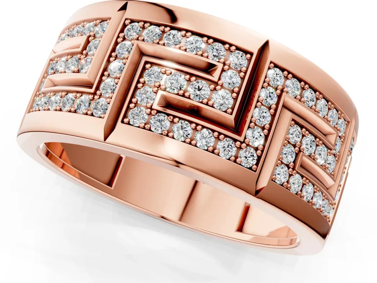 Round Diamond Pavé Greek Key Mens Band Rose gold
