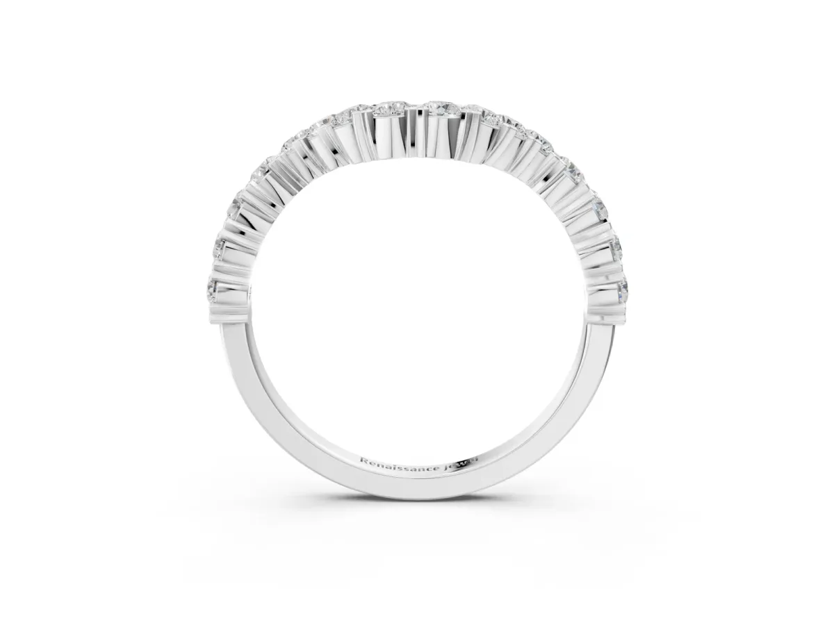 V-Shaped Diamond Round Cut Pavé Band with Prong Setting Platinum