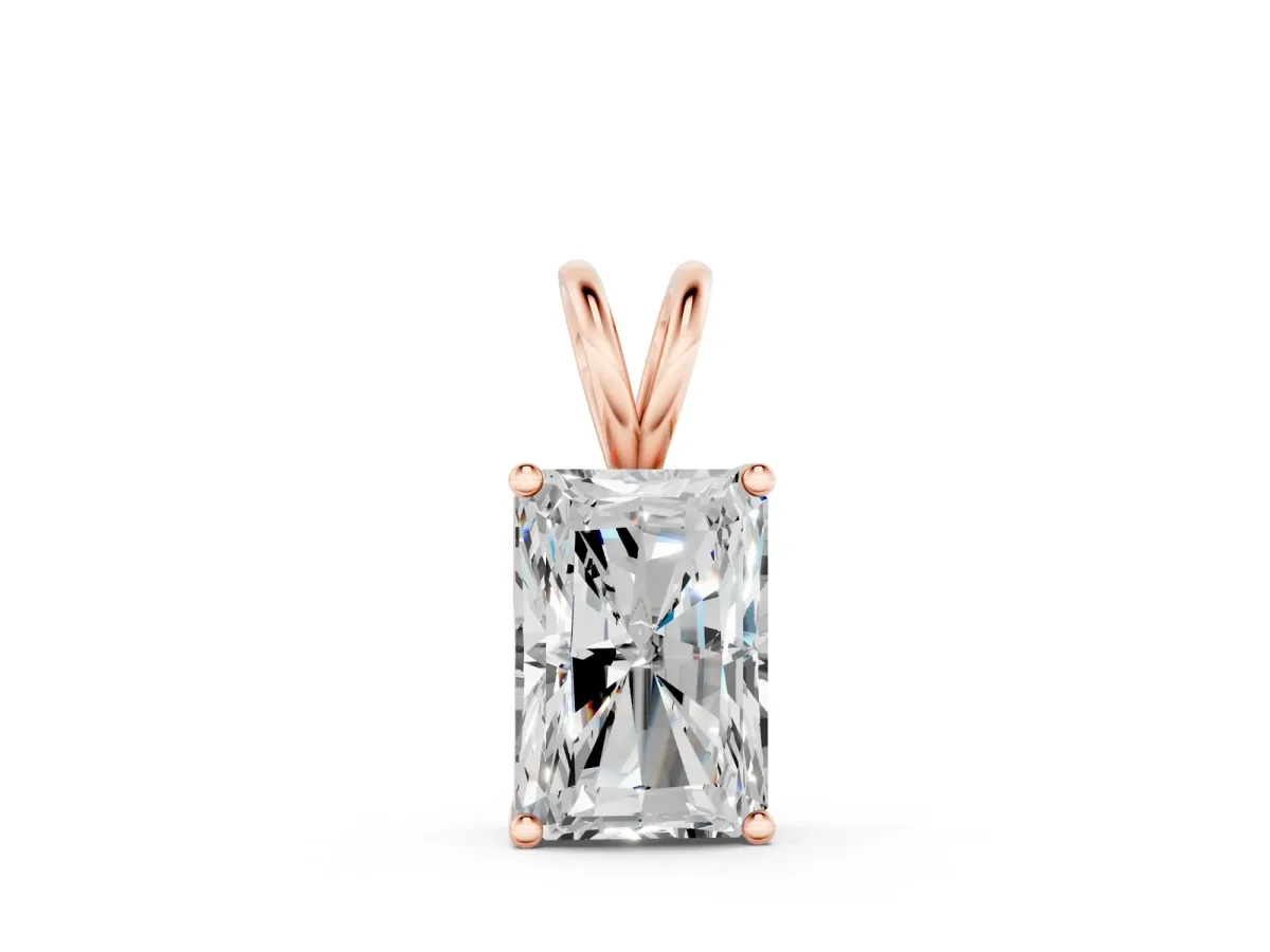 Radiant Diamond Solitaire Pendant with Four Prong Setting Rose gold