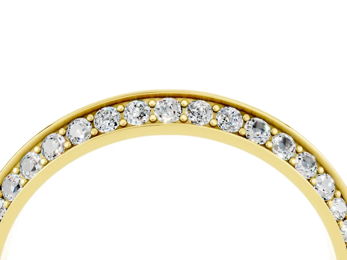 Double Row Pavé Round Moissanite Eternity Band with Channel Setting Yellow gold