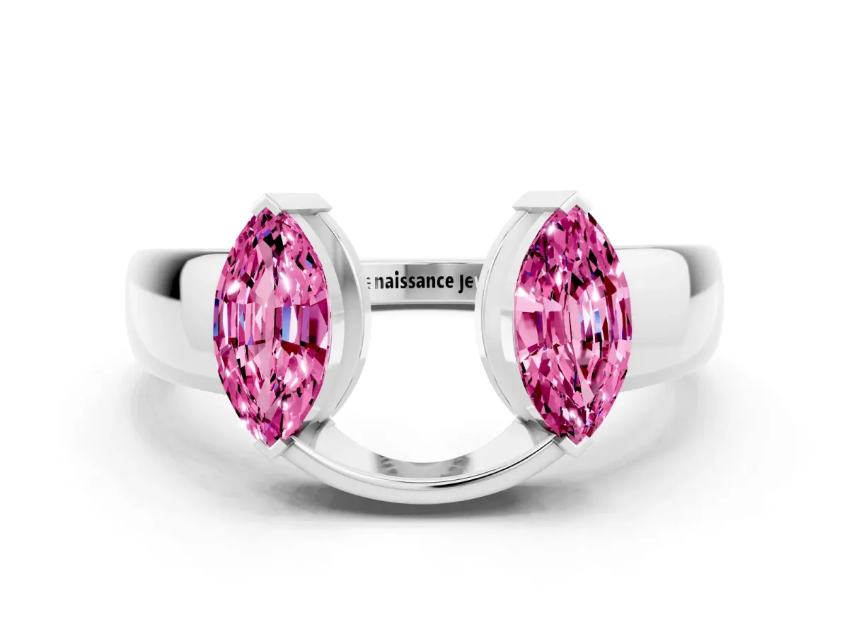 Marquise Pink Sapphire Open Band Ring with Tension Setting White gold