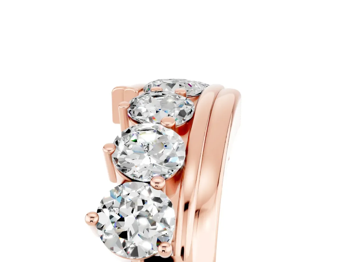 Round Moissanite Wave Band with Channel and Shared Prong Setting Rose gold