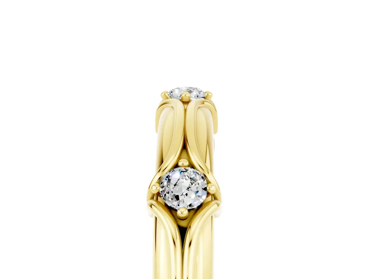 Round Moissanite Prong Set Milgrain Eternity Band Yellow gold