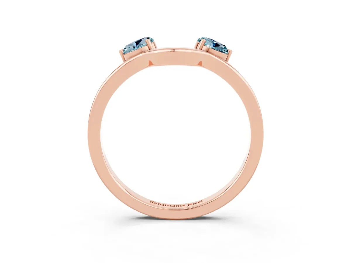 Dual Round Aquamarine Open Band Ring with Prong Setting Rose gold