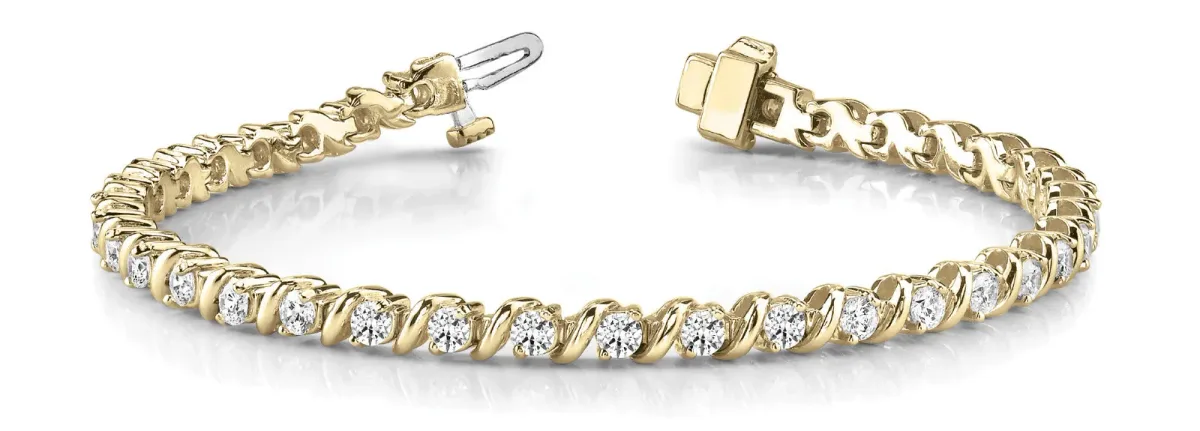 Round Diamond Channel Set Tennis Bracelet with U-Prong Setting Yellow gold