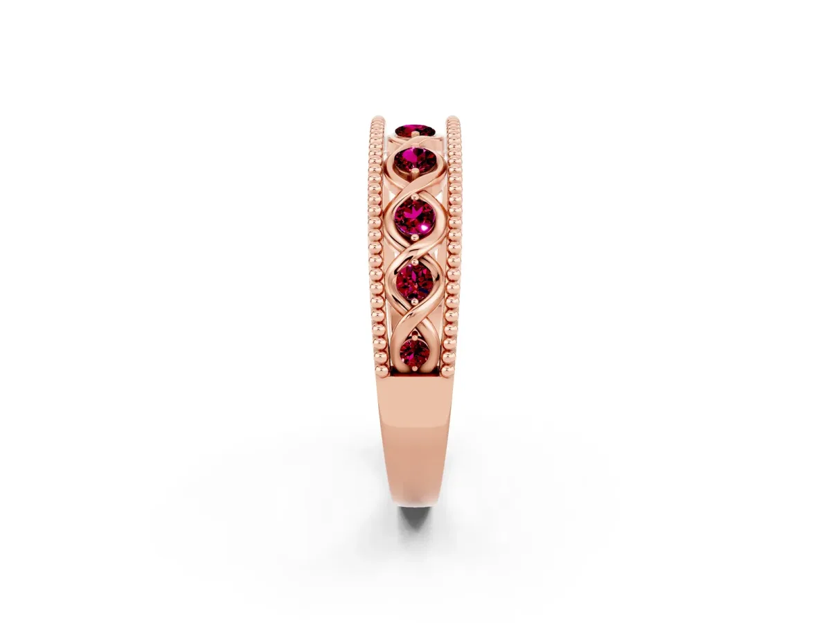 Round Garnet Twist Milgrain Band with Bezel Setting Rose gold