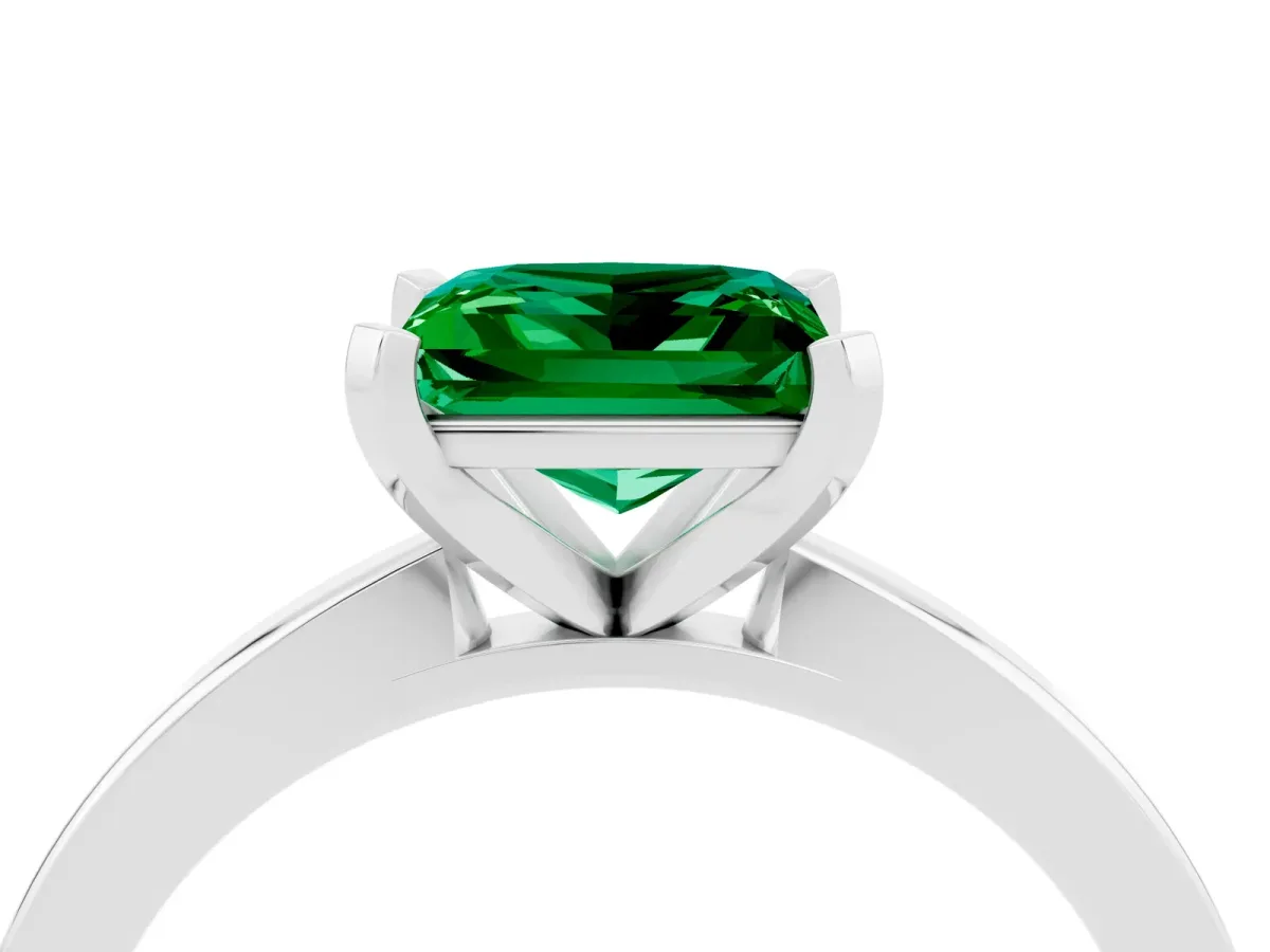 Princess Cut Emerald Solitaire Engagement Ring with Classic Band and Four-Prong Setting Silver