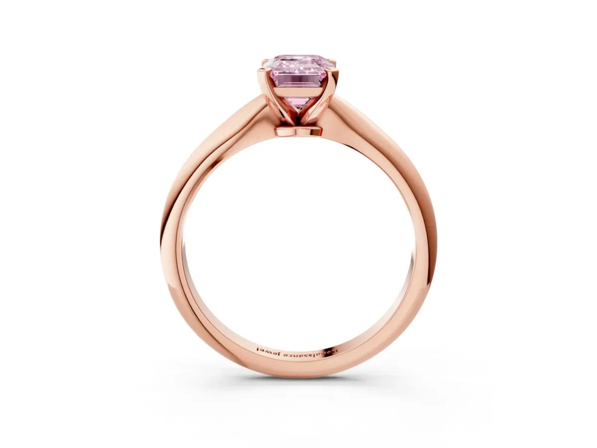 Fancy Pink Emerald Cut Diamond Solitaire Engagement Ring with Classic Band and Four-Prong Setting Rose gold