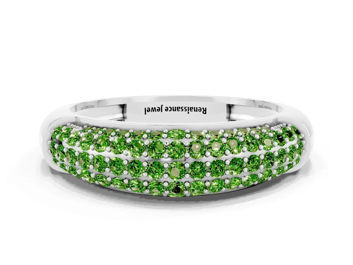 Three-Row Pavé Round Peridot Dome Band Platinum