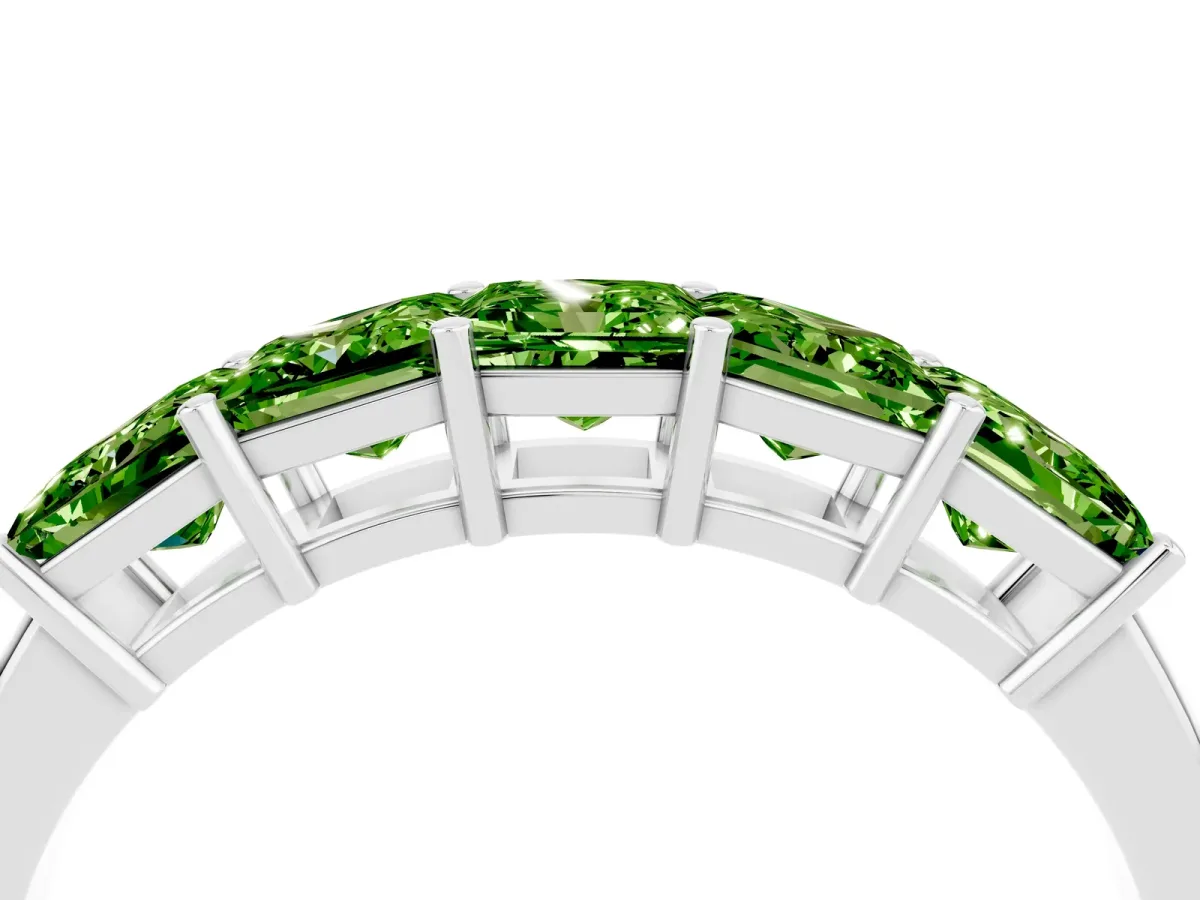 Princess Cut Five-Stone Peridot Band with Prong Setting Silver
