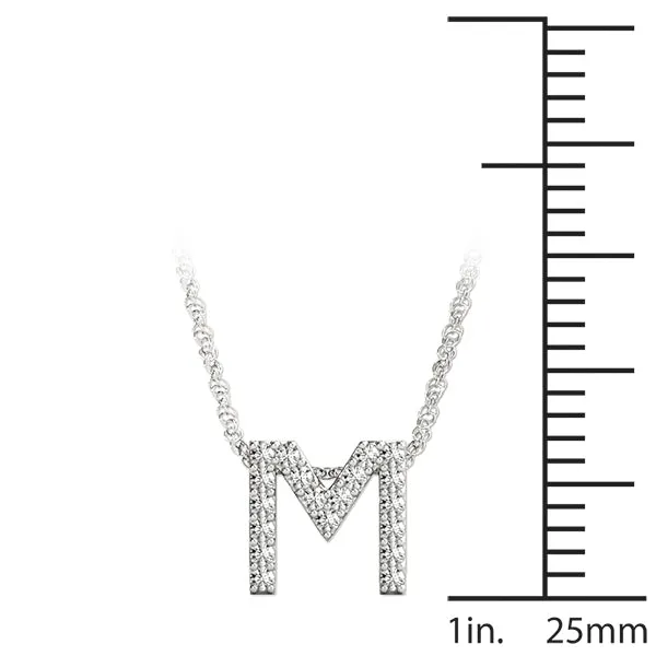 Pavé Round Diamond Initial Pendant with Shared Prong Setting White gold