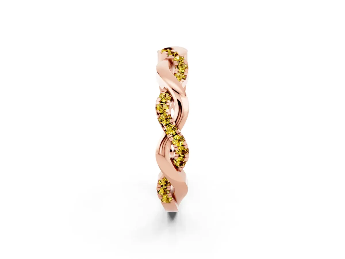 Pavé Round Yellow Sapphire Twist Eternity Band with Shared Prong Setting Rose gold