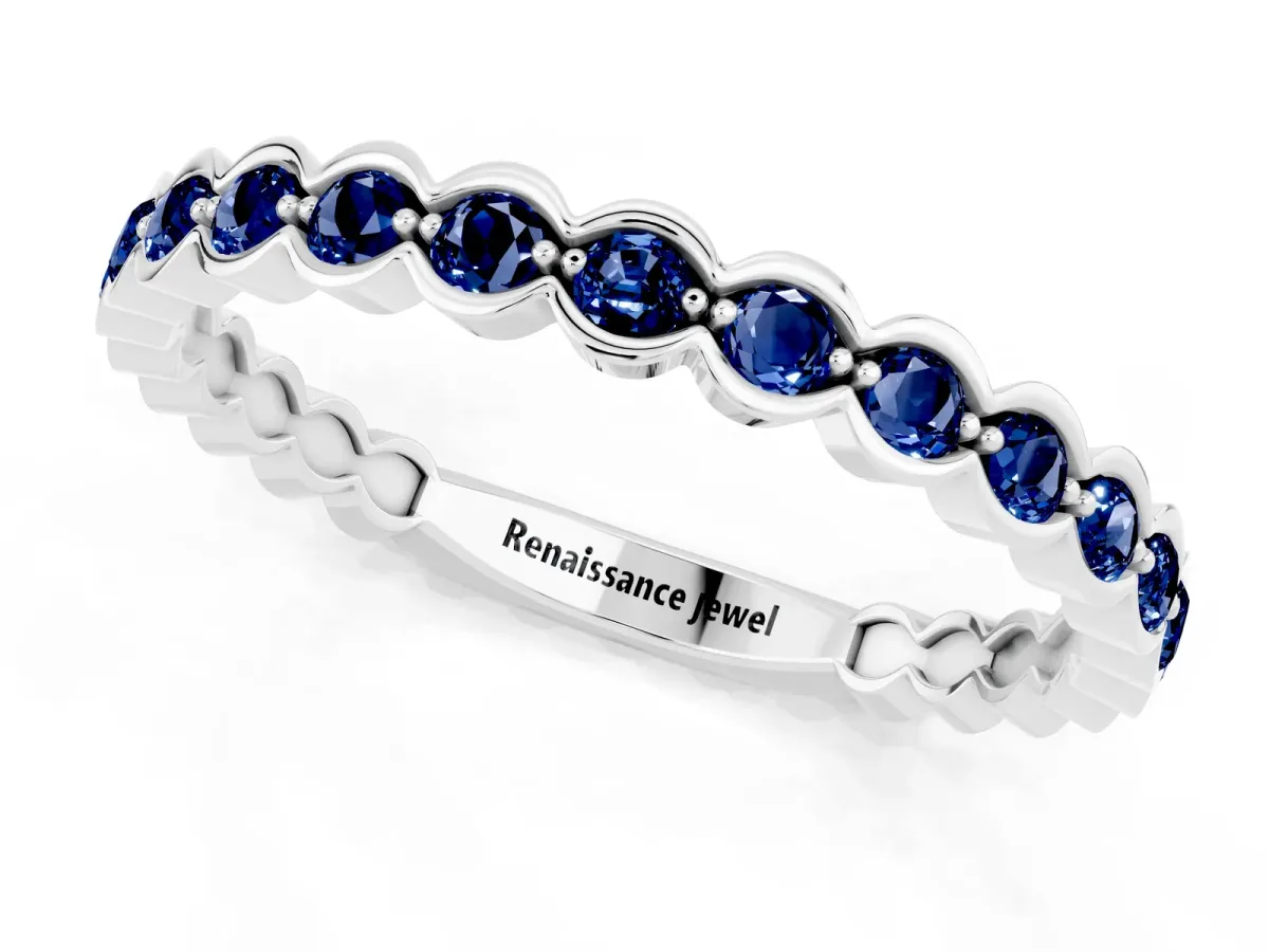 Round Blue Sapphire Bezel Set Eternity Band Silver