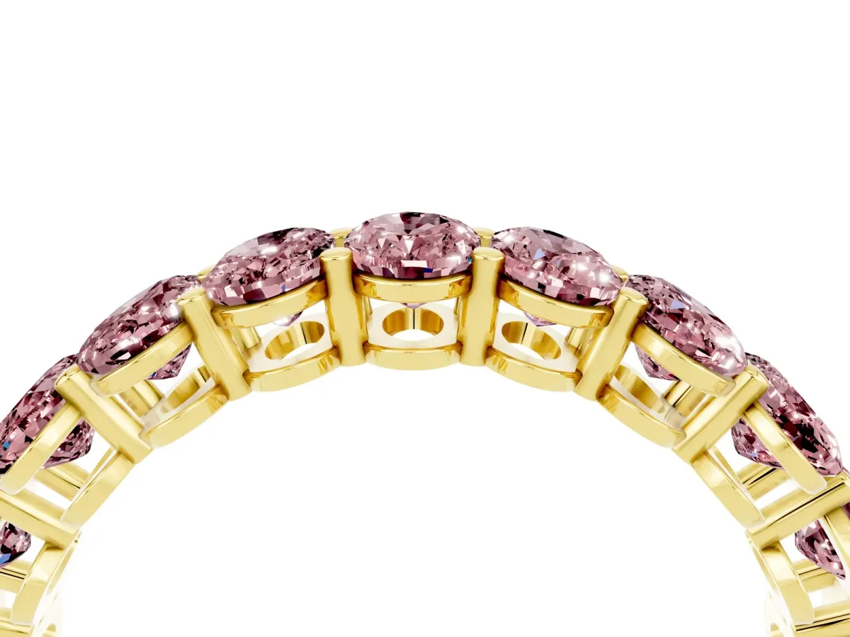 Oval Cut Morganite Eternity Band with Shared Prong Setting Yellow gold