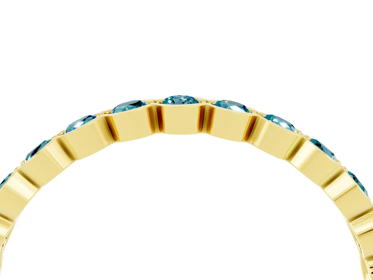 Round Blue Topaz Bezel Set Eternity Band Yellow gold