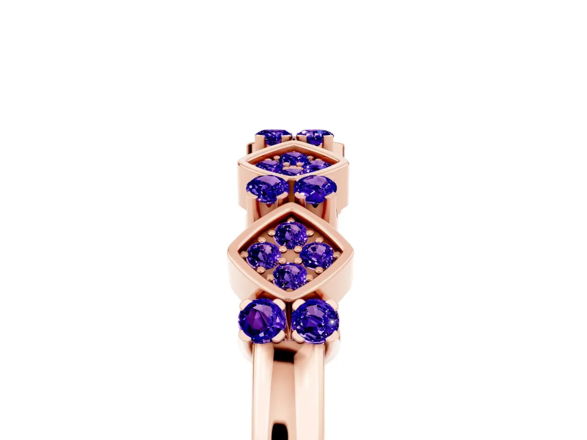 Pavé Cushion Tanzanite Cluster Eternity Band with Prong Setting Rose gold