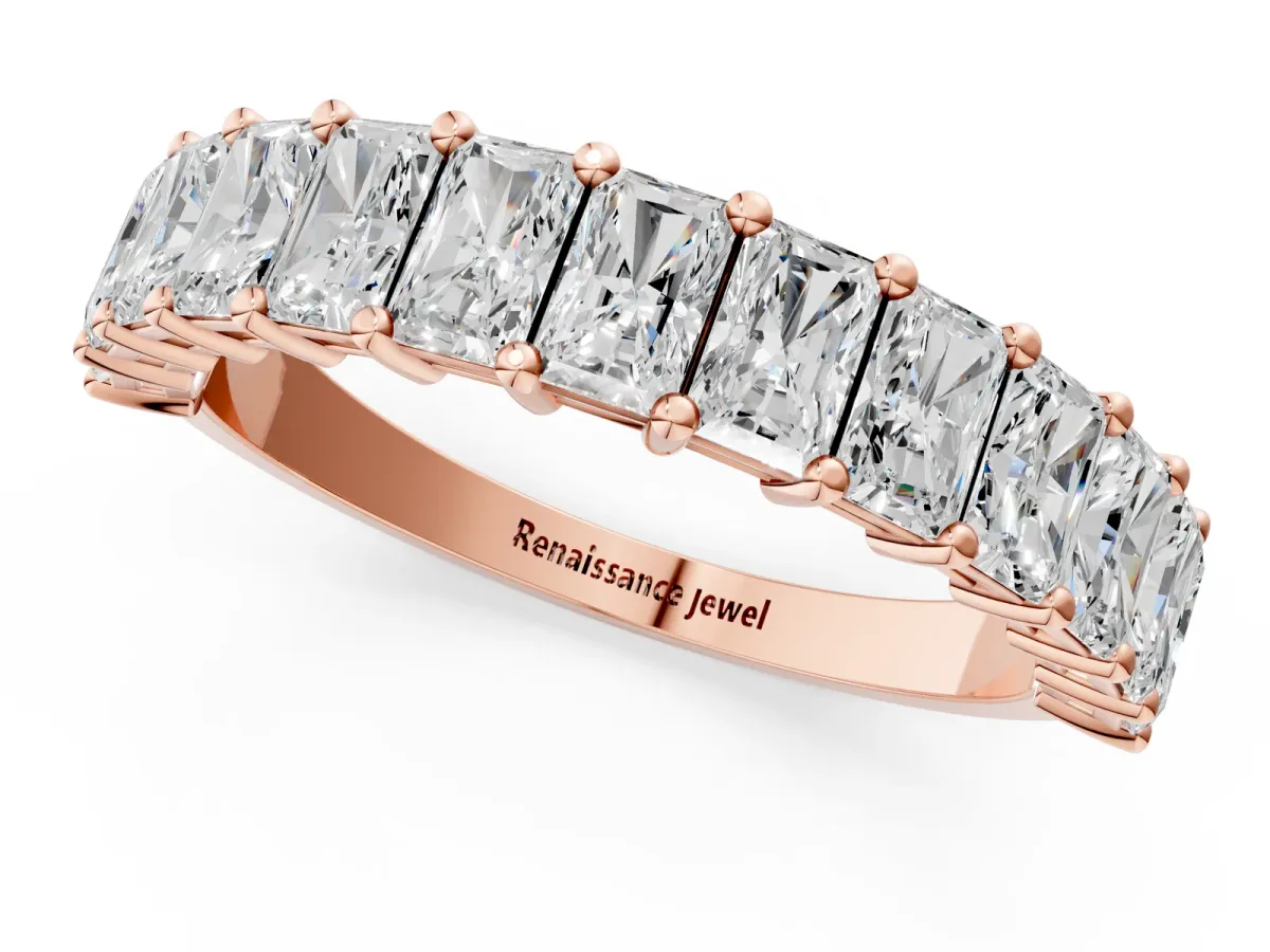 radiant Cut half eternity band with shared prong setting Rose gold