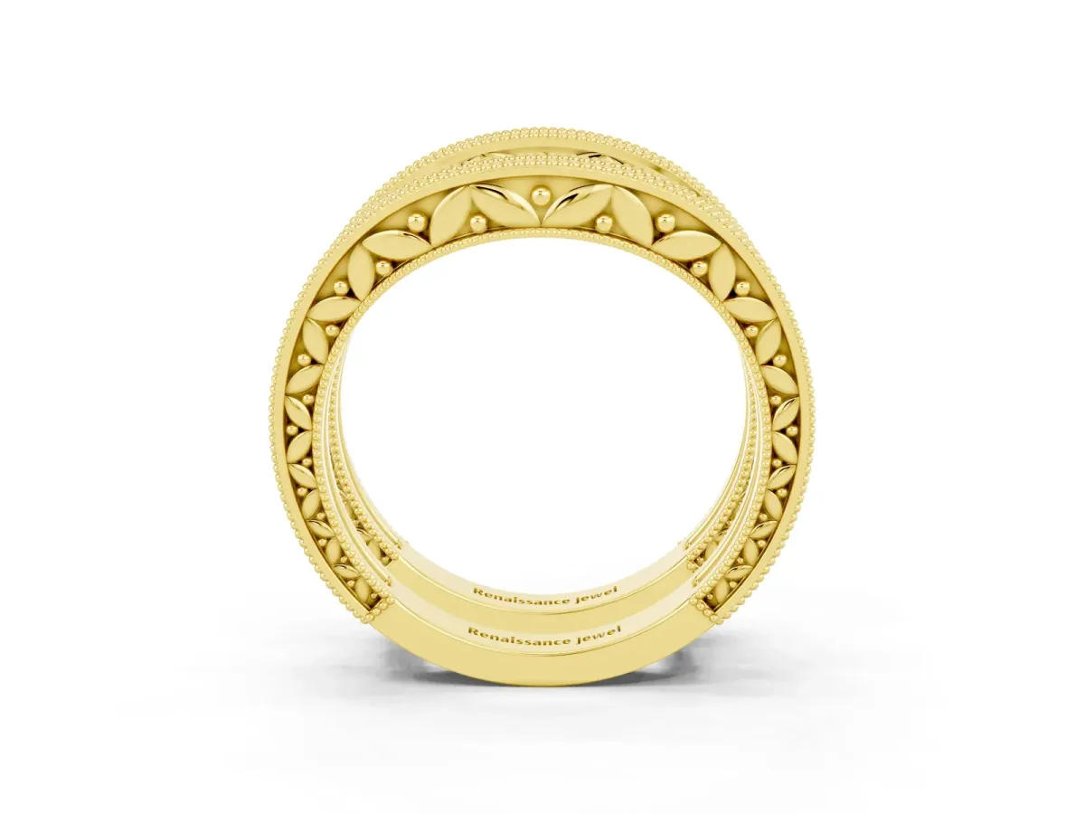Round Yellow Sapphire Milgrain Eternity Band with Channel Setting Yellow gold