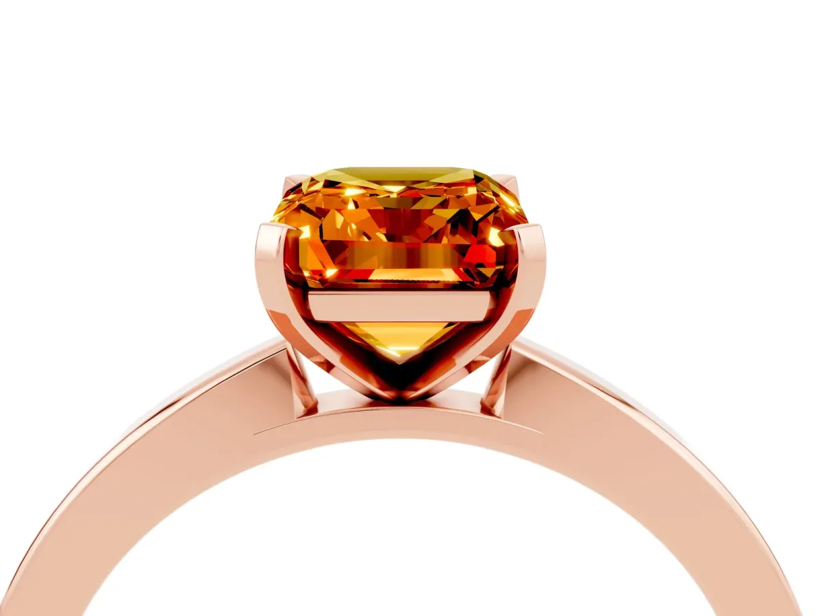 Emerald Cut Citrine Solitaire Engagement Ring with Classic Band and Four-Prong Setting Rose gold