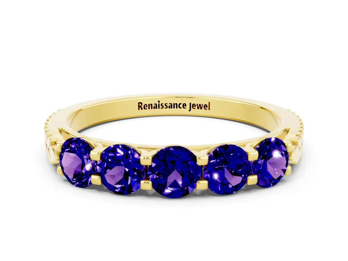Five-Stone Round Tanzanite Prong-Set Band Yellow gold