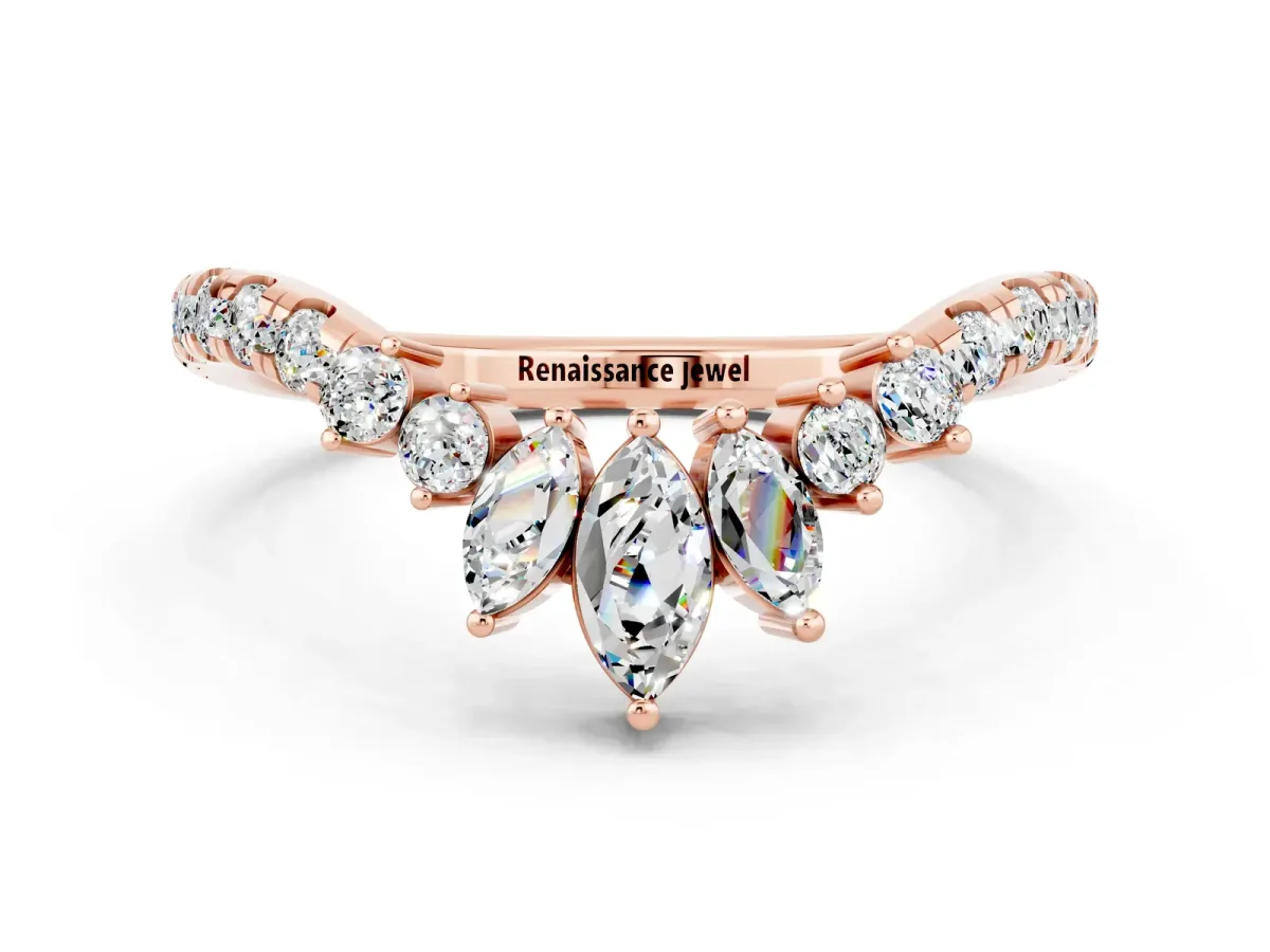 Chevron Marquise and Round Moissanite Open Band with Prong Setting Rose gold