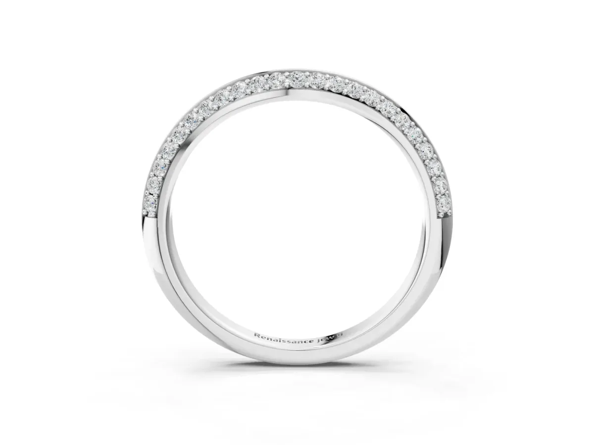 Pavé Round Diamond Wave Band with Shared Prong Setting White gold
