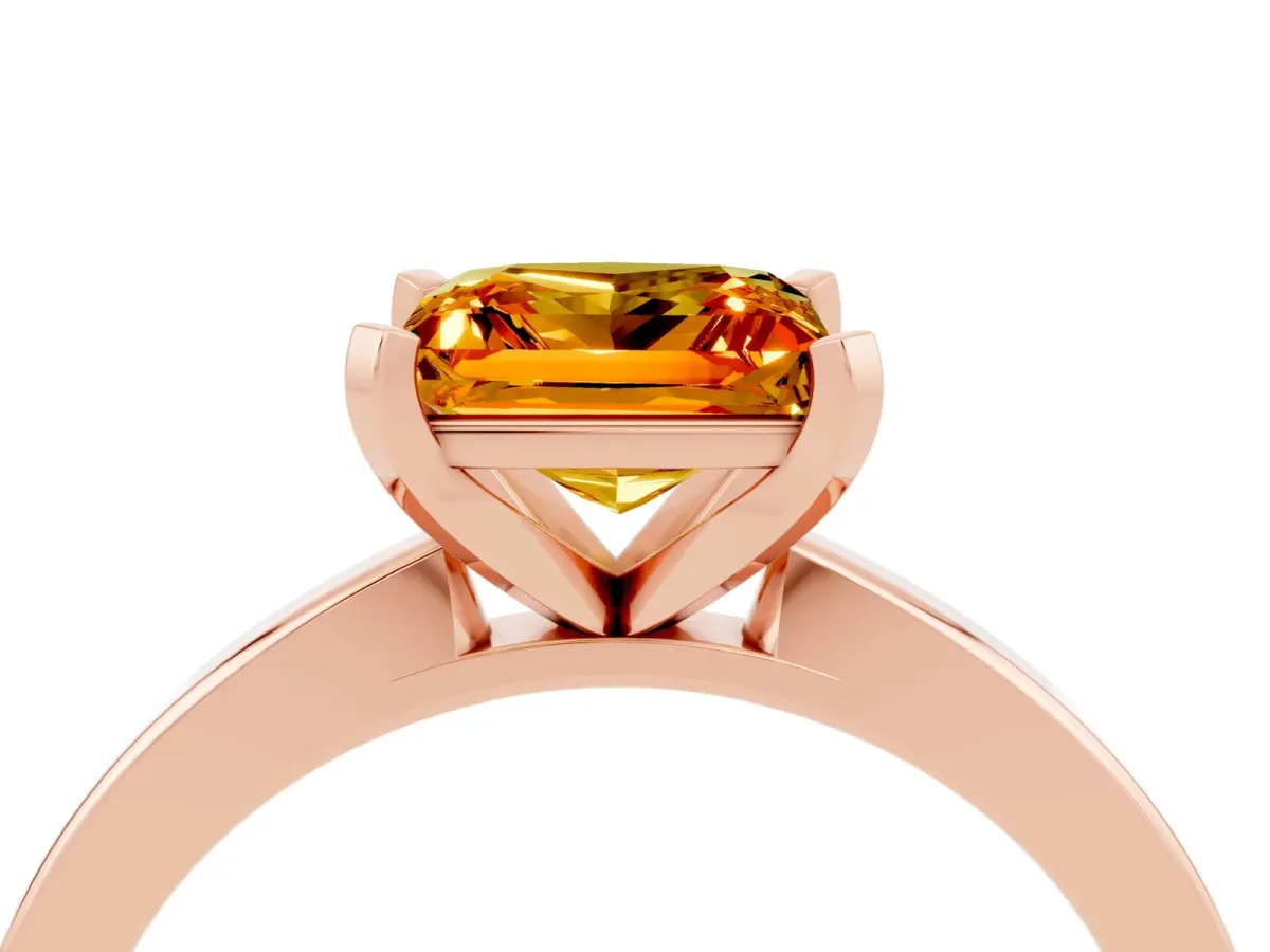 Princess Cut Citrine Solitaire Engagement Ring with Classic Band and Four-Prong Setting Rose gold