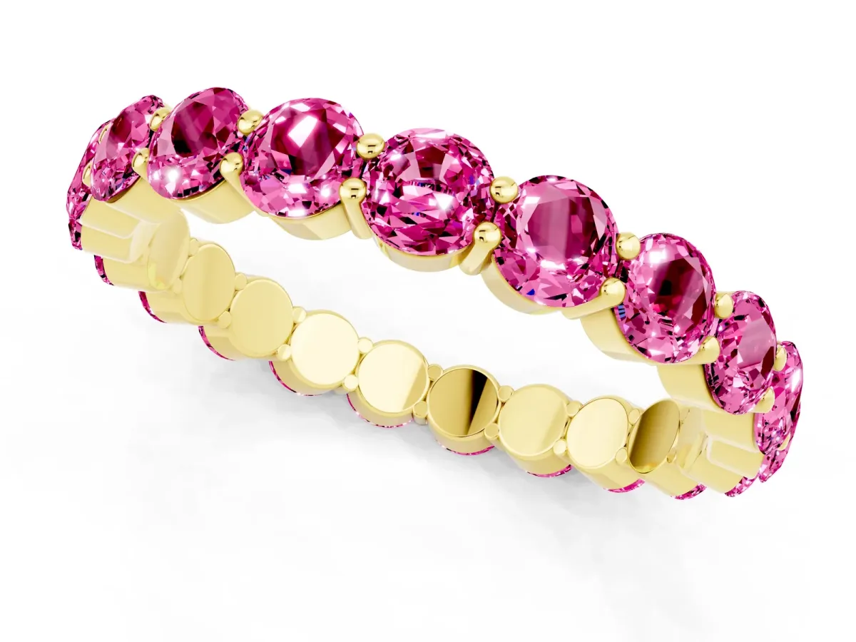 Round Pink Sapphire Eternity Band with U-Prong Setting Yellow gold