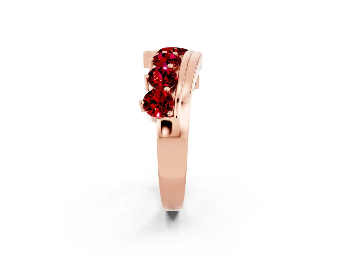Round Ruby Wave Band with Channel and Shared Prong Setting Rose gold