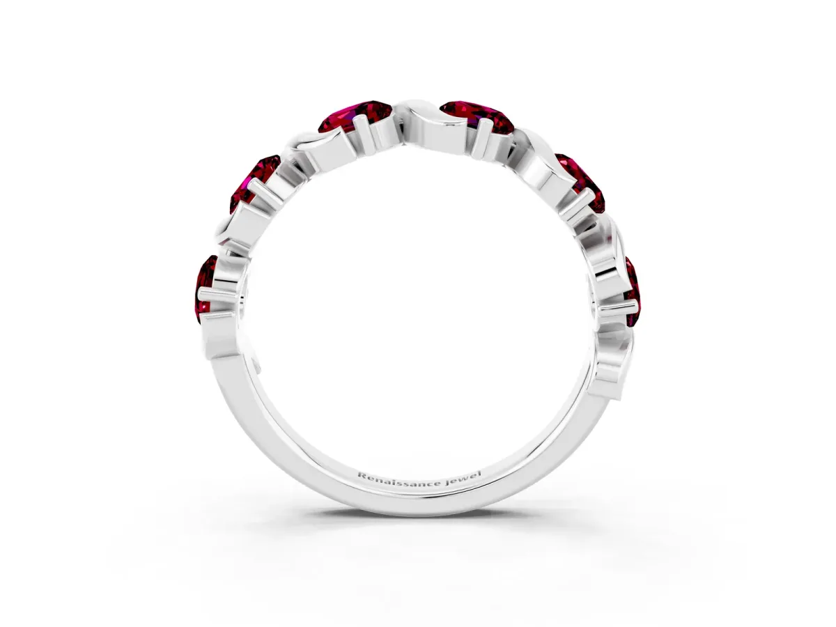 Round Garnet Half Eternity Band with Wave Prong Setting Platinum