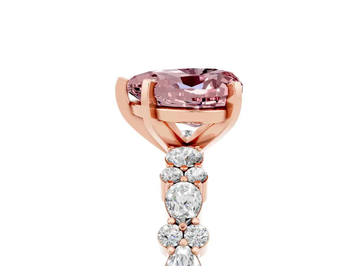 Heart Cut Morganite Side Stone Solitaire Ring with Round and Four-Prong Setting Rose gold