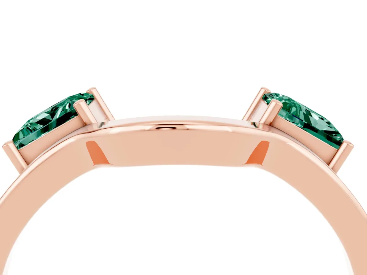 Princess Cut Green Sapphire Two-Stone Open Band Ring with Four-Prong Setting Rose gold