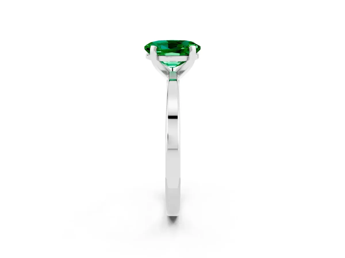 Oval Cut Emerald Solitaire Engagement Ring with Classic Band and Four-Prong Setting Platinum