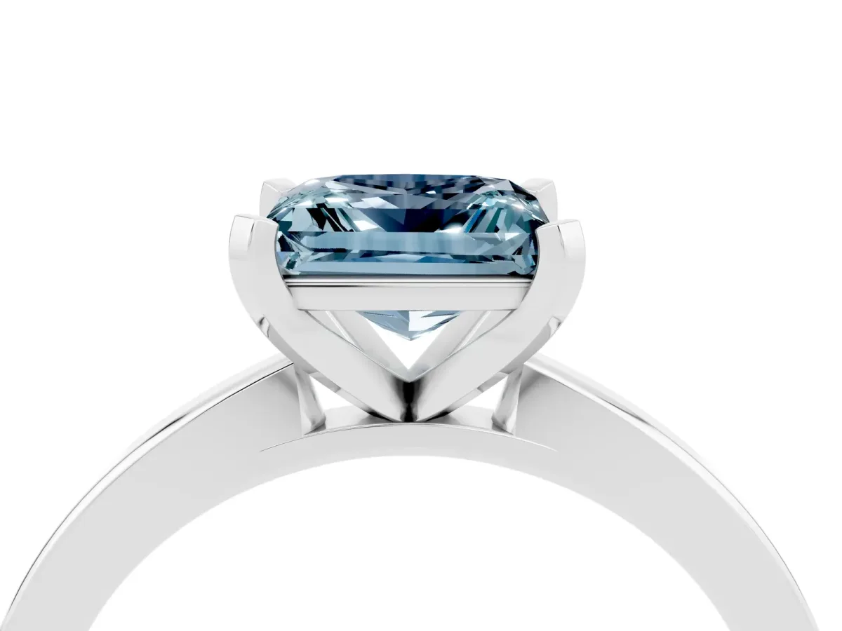 Princess Cut Aquamarine Solitaire Engagement Ring with Classic Band and Four-Prong Setting Silver