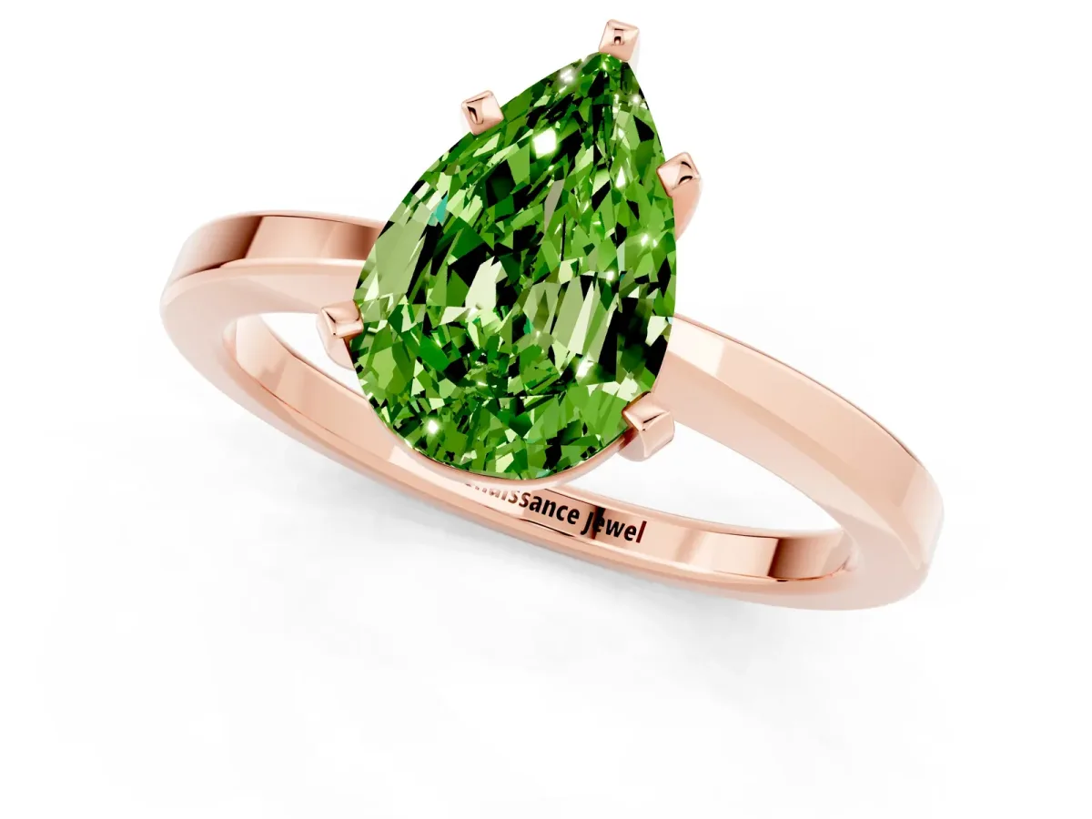 Pear Cut Peridot Solitaire Engagement Ring with Classic Band and Four-Prong Setting Rose gold