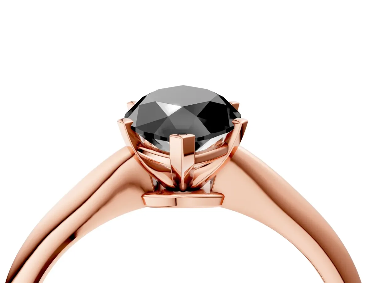 Fancy Black Marquise Cut Diamond Solitaire Engagement Ring with Classic Band and Four-Prong Setting Rose gold