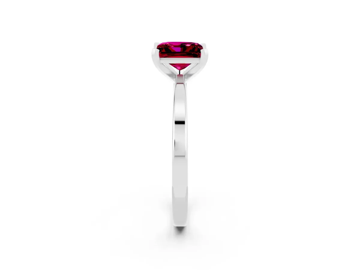 Princess Cut Garnet Solitaire Engagement Ring with Classic Band and Four-Prong Setting Silver