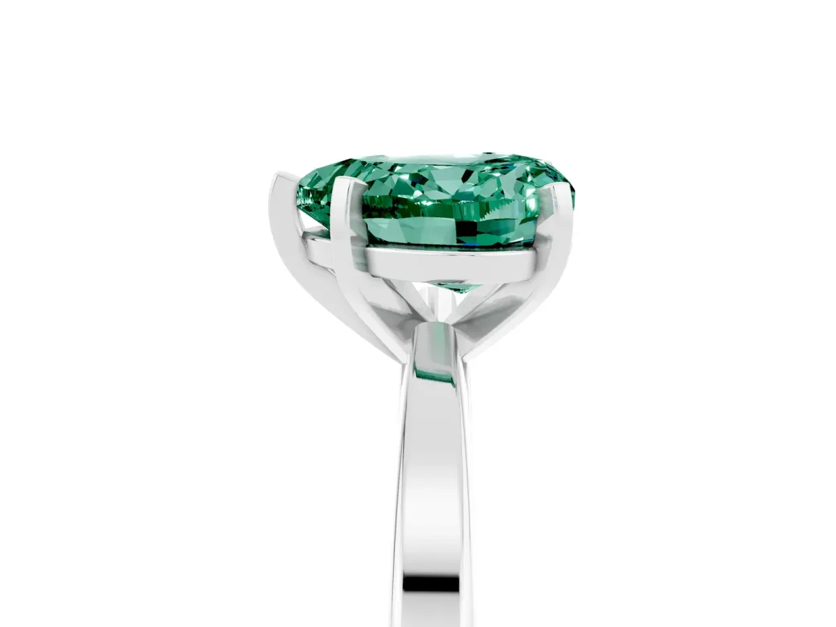 Heart Cut Green Sapphire Solitaire Engagement Ring with Classic Band and Four-Prong Setting Silver