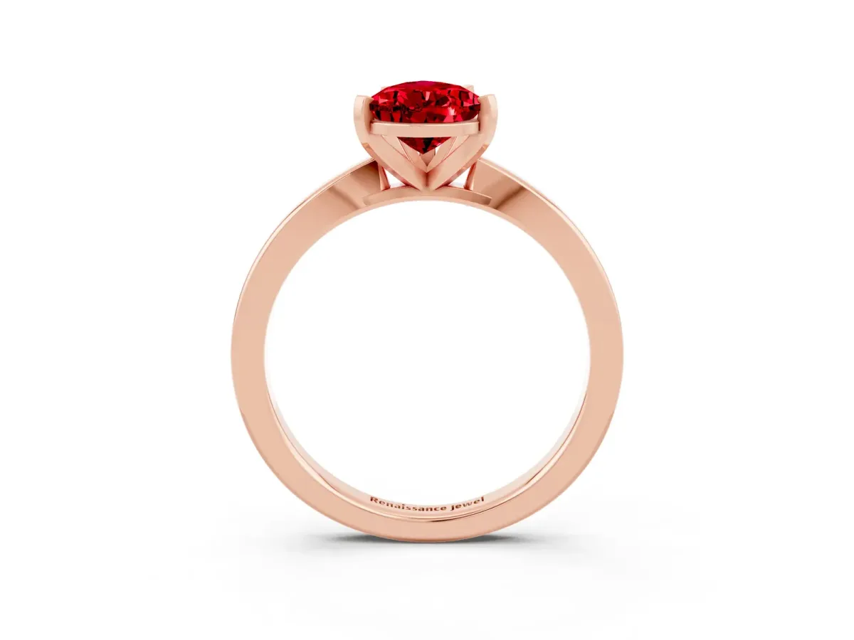 Pear Cut Ruby Solitaire Engagement Ring with Classic Band and Four-Prong Setting Rose gold