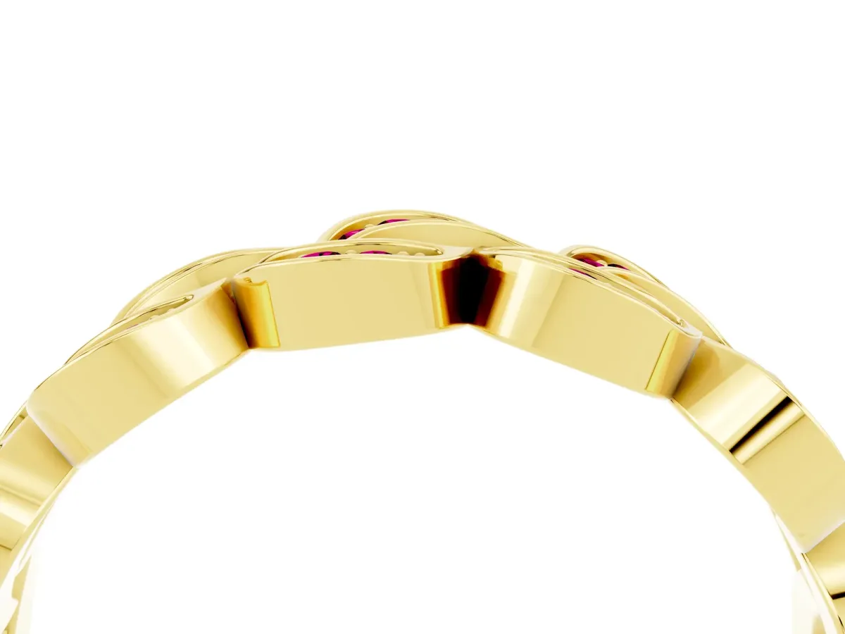 Pavé Round Garnet Interlocking Eternity Band with Bezel Prong Setting Yellow gold